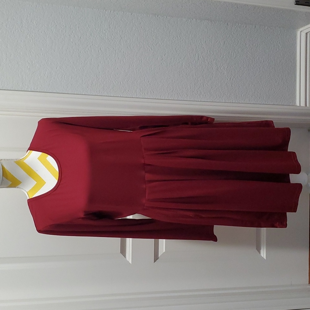 Women's midi ,long sleeve dress in a deep red,Plum color